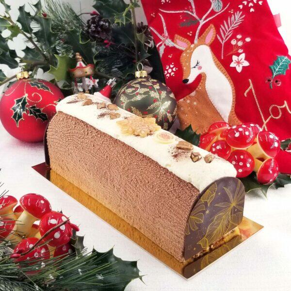 Buche chocolat noir & lait - caramel - praliné cacahuètes (8/10 Parts)